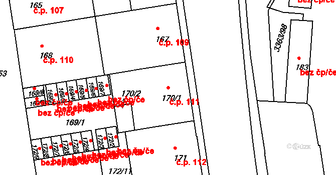 České Budějovice 6 111, České Budějovice na parcele st. 170/1 v KÚ České Budějovice 6, Katastrální mapa