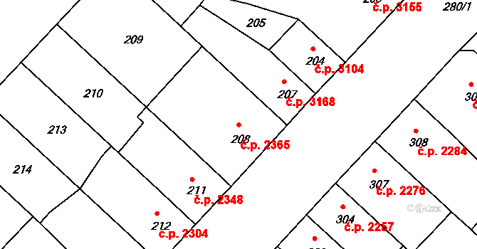 Chomutov 2365 na parcele st. 208 v KÚ Chomutov II, Katastrální mapa