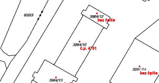 Chomutov 4751 na parcele st. 3964/10 v KÚ Chomutov I, Katastrální mapa