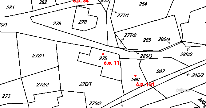 Český Dub III 11, Český Dub na parcele st. 275 v KÚ Český Dub, Katastrální mapa