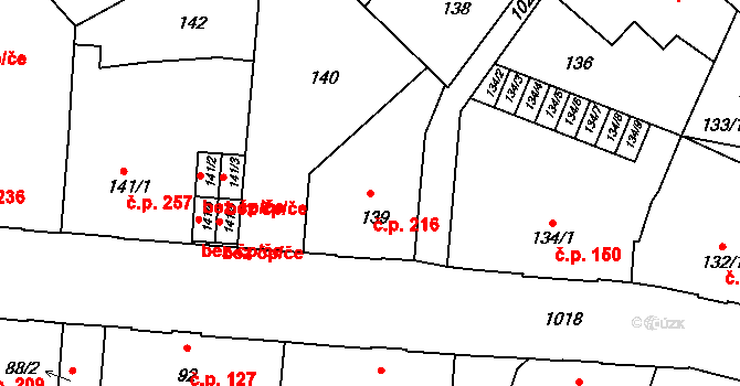 Liberec VII-Horní Růžodol 216, Liberec na parcele st. 139 v KÚ Horní Růžodol, Katastrální mapa
