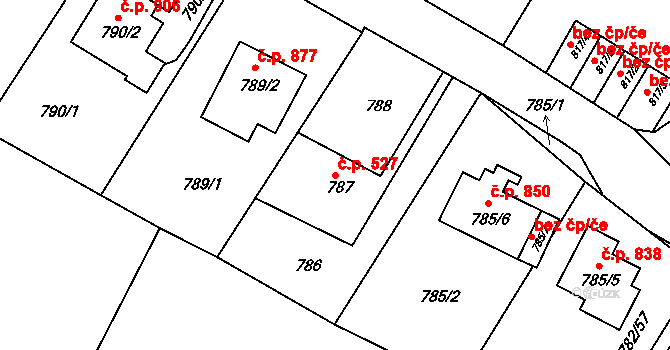 Liberec XIV-Ruprechtice 527, Liberec na parcele st. 787 v KÚ Ruprechtice, Katastrální mapa