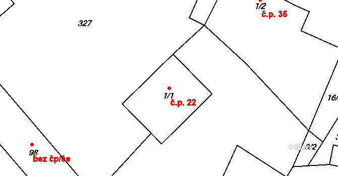 Sedlov 22, Ratboř na parcele st. 1/1 v KÚ Sedlov, Katastrální mapa