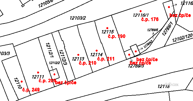 Severní Předměstí 211, Plzeň na parcele st. 12114 v KÚ Plzeň, Katastrální mapa