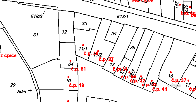 Krasice 27, Prostějov na parcele st. 11/2 v KÚ Krasice, Katastrální mapa