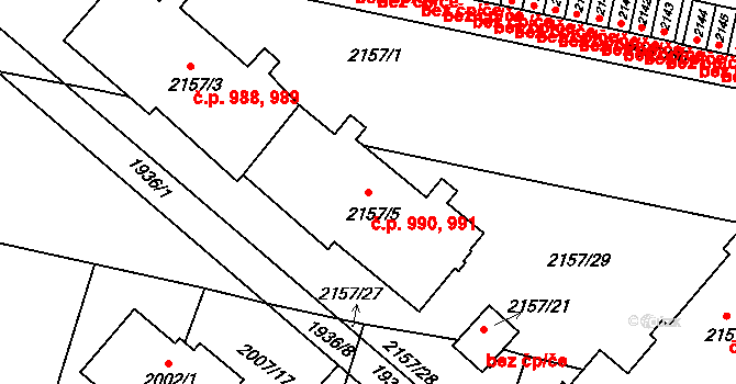 Pečky 990,991 na parcele st. 2157/5 v KÚ Pečky, Katastrální mapa