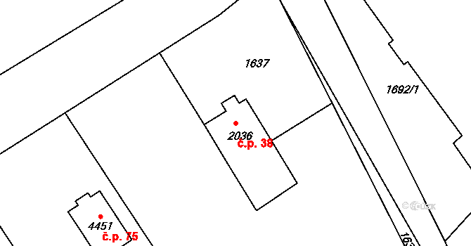 Sedličky 38, Jičín na parcele st. 2036 v KÚ Jičín, Katastrální mapa