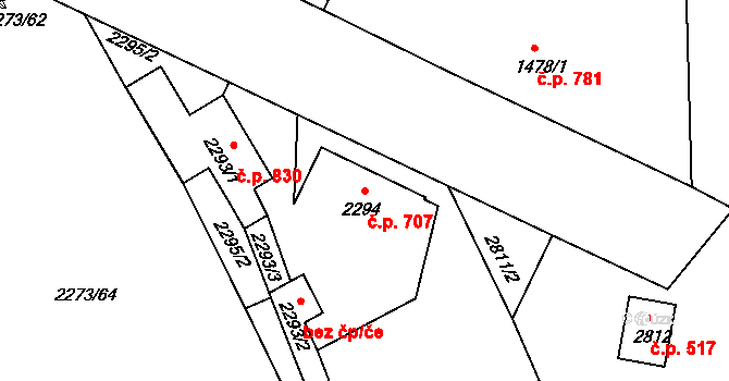 Šluknov 707 na parcele st. 2294 v KÚ Šluknov, Katastrální mapa