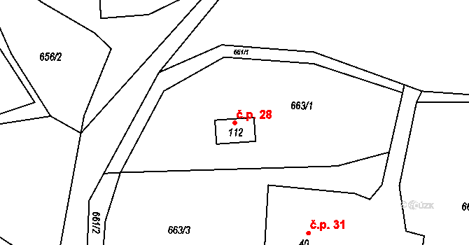 Mstětice 28, Maršovice na parcele st. 112 v KÚ Zderadice, Katastrální mapa