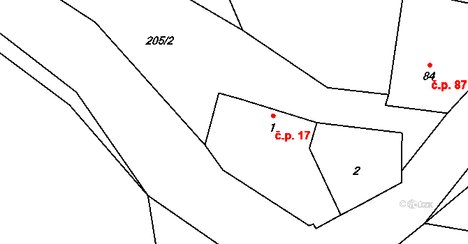 Krpy 17, Kropáčova Vrutice na parcele st. 1 v KÚ Krpy, Katastrální mapa