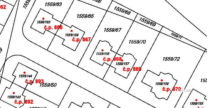 Ďáblice 868, Praha 4 na parcele st. 1559/158 v KÚ Ďáblice, Katastrální mapa