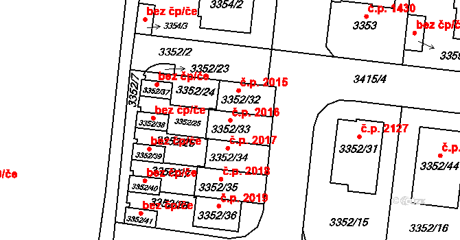 České Budějovice 7 2016, České Budějovice na parcele st. 3352/33 v KÚ České Budějovice 7, Katastrální mapa