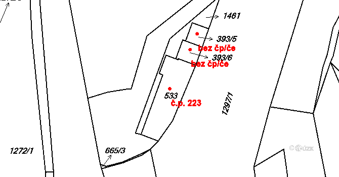 Benešov nad Ploučnicí 223 na parcele st. 533 v KÚ Benešov nad Ploučnicí, Katastrální mapa