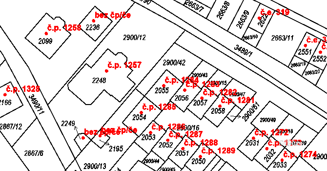 Rosice 1284 na parcele st. 2055 v KÚ Rosice u Brna, Katastrální mapa
