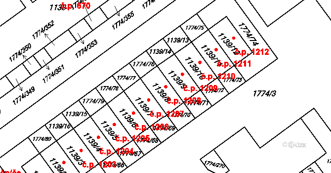 Mladá 1208, Milovice na parcele st. 1139/8 v KÚ Milovice nad Labem, Katastrální mapa
