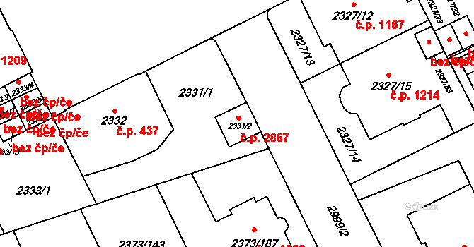 Předměstí 2867, Opava na parcele st. 2331/2 v KÚ Opava-Předměstí, Katastrální mapa