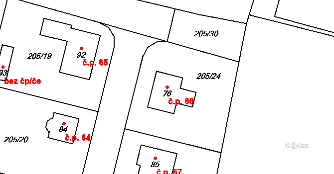 Kuchař 66, Vysoký Újezd na parcele st. 76 v KÚ Kuchař, Katastrální mapa