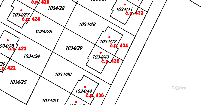 Křelov 435, Křelov-Břuchotín na parcele st. 1034/43 v KÚ Křelov, Katastrální mapa