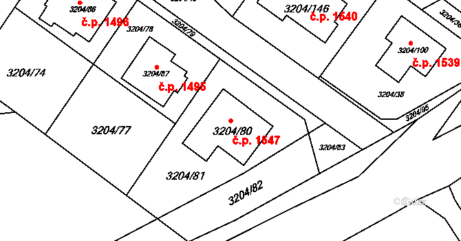 Kuřim 1547 na parcele st. 3204/80 v KÚ Kuřim, Katastrální mapa