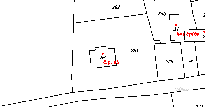 Horní Kožlí 13, Vlachovo Březí na parcele st. 38 v KÚ Horní Kožlí, Katastrální mapa