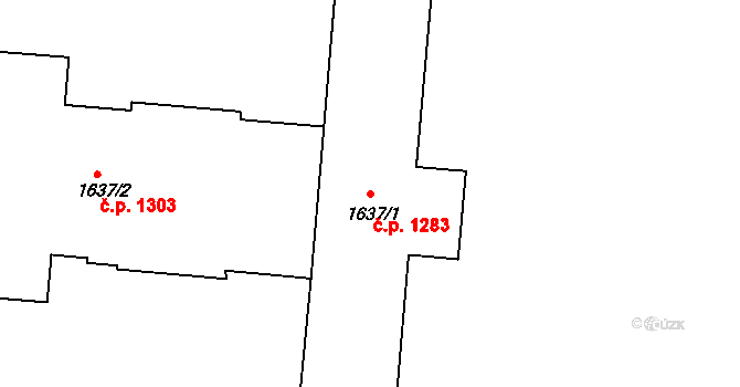 Suchdol 1283, Praha na parcele st. 1637/1 v KÚ Suchdol, Katastrální mapa