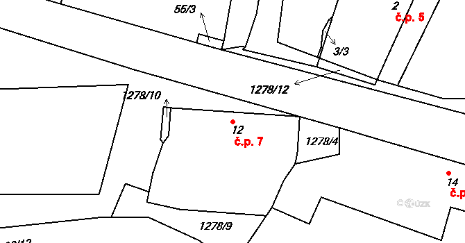 Třešně 7, Záhoří na parcele st. 12 v KÚ Třešně u Záhoří, Katastrální mapa