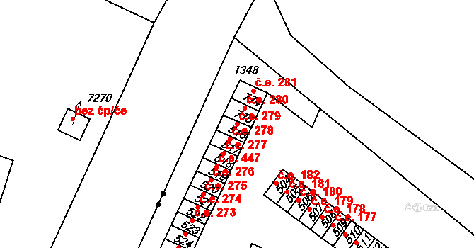 Háje 279, Cheb na parcele st. 516 v KÚ Háje u Chebu, Katastrální mapa