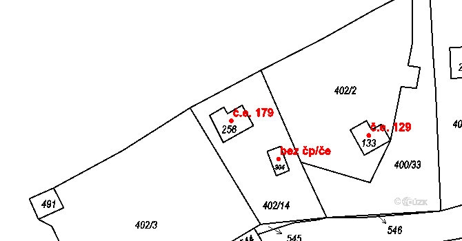 Roudná 179 na parcele st. 256 v KÚ Roudná nad Lužnicí, Katastrální mapa