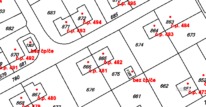 Heřmanice 482, Ostrava na parcele st. 865 v KÚ Heřmanice, Katastrální mapa