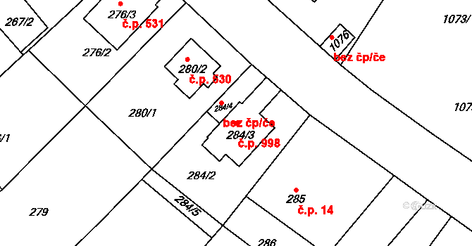 Bystřice nad Pernštejnem 998 na parcele st. 284/3 v KÚ Bystřice nad Pernštejnem, Katastrální mapa