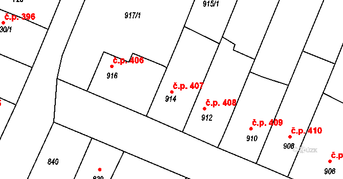 Bylnice 407, Brumov-Bylnice na parcele st. 914 v KÚ Bylnice, Katastrální mapa