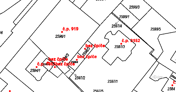 Teplice 39144798 na parcele st. 2596/3 v KÚ Teplice, Katastrální mapa