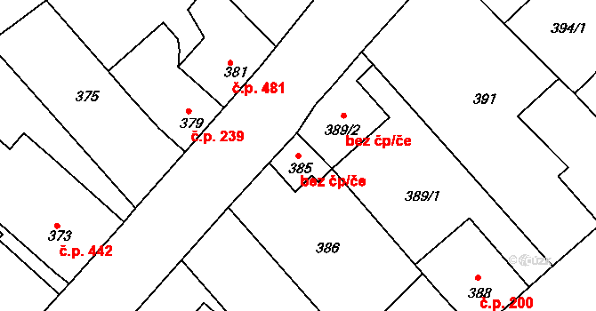 Chrást 39642798 na parcele st. 385 v KÚ Chrást u Plzně, Katastrální mapa