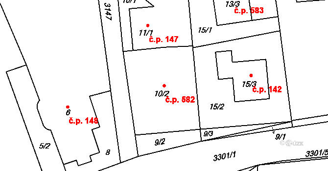 Píšť 582 na parcele st. 10/2 v KÚ Píšť, Katastrální mapa