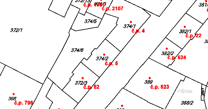 Předměstí 5, Opava na parcele st. 374/2 v KÚ Opava-Předměstí, Katastrální mapa