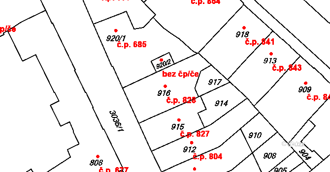 Předměstí 828, Opava na parcele st. 916 v KÚ Opava-Předměstí, Katastrální mapa