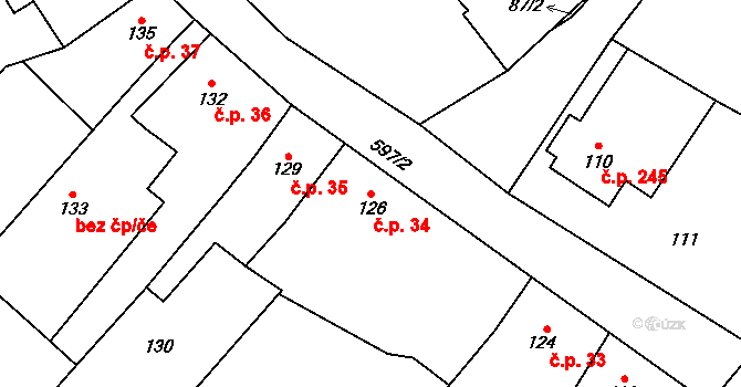 Holubice 34 na parcele st. 126 v KÚ Holubice, Katastrální mapa