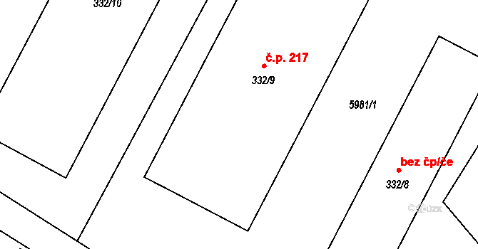 Hrušovany nad Jevišovkou 47487798 na parcele st. 332/9 v KÚ Hrušovany nad Jevišovkou, Katastrální mapa
