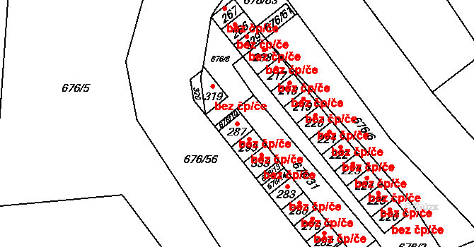 Olšany 47846798 na parcele st. 287 v KÚ Olšany nad Moravou, Katastrální mapa