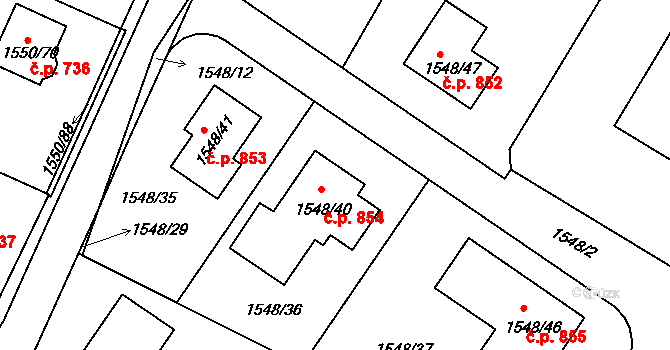 Miřetice u Klášterce nad Ohří 854, Klášterec nad Ohří na parcele st. 1548/40 v KÚ Miřetice u Klášterce nad Ohří, Katastrální mapa
