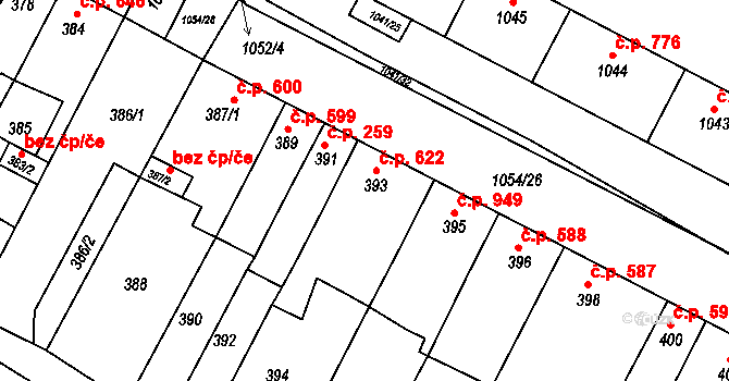 Bučovice 622 na parcele st. 393 v KÚ Bučovice, Katastrální mapa