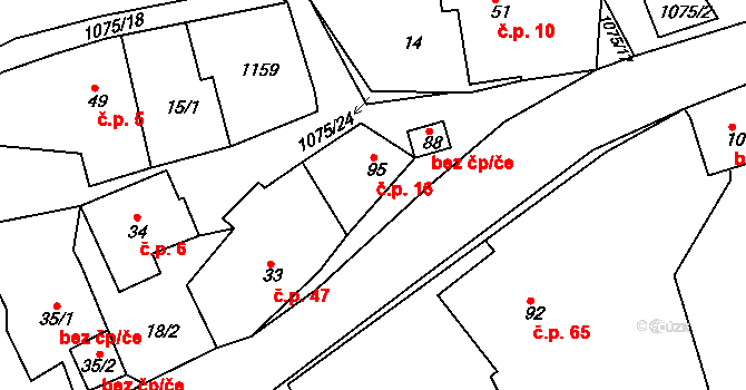 Miřetín 16, Proseč na parcele st. 95 v KÚ Miřetín, Katastrální mapa