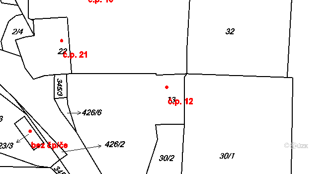 Boješice 12, Mirovice na parcele st. 13 v KÚ Boješice, Katastrální mapa