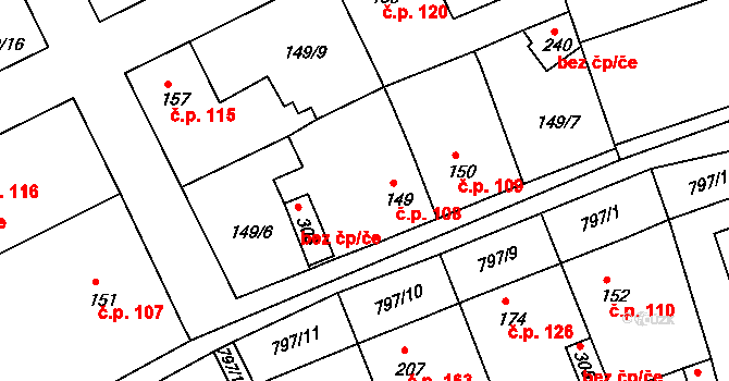 Třebichovice 108 na parcele st. 149 v KÚ Třebichovice, Katastrální mapa
