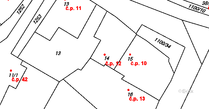 Jestřabí Lhota 12 na parcele st. 14 v KÚ Jestřabí Lhota, Katastrální mapa