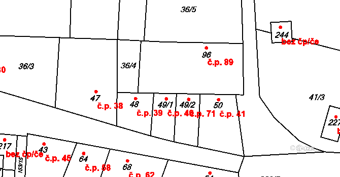 Kozomín 40 na parcele st. 49/1 v KÚ Kozomín, Katastrální mapa