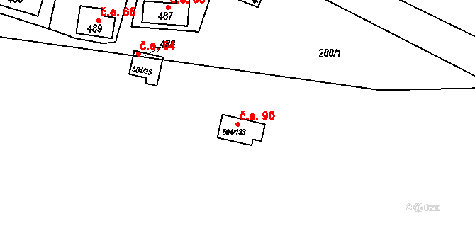 Štěchovice 90 na parcele st. 504/133 v KÚ Štěchovice u Prahy, Katastrální mapa