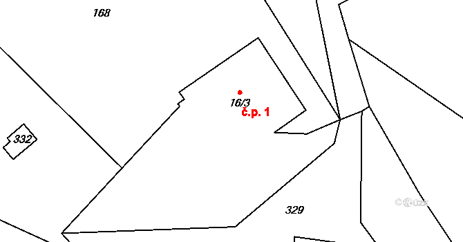 Březí 1, Čachrov na parcele st. 16/3 v KÚ Březí u Čachrova, Katastrální mapa