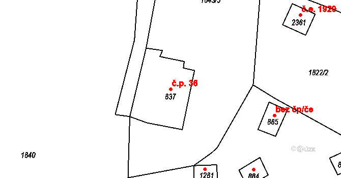 Konopáč 36, Heřmanův Městec na parcele st. 837 v KÚ Heřmanův Městec, Katastrální mapa