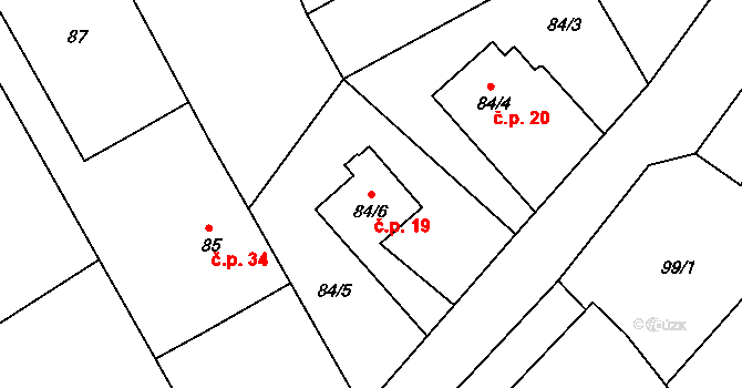 Čáslavky 19, Dolany na parcele st. 84/6 v KÚ Čáslavky, Katastrální mapa
